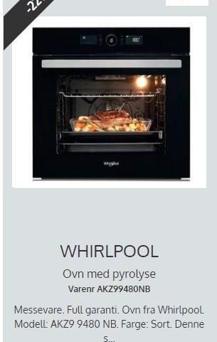 Whirlpool innbygningsovn. Messevare, full garanti.