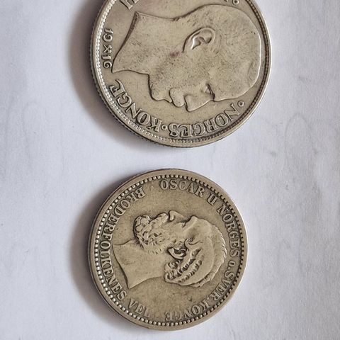 Norge sølv 1 krone fra 1916 år og 50 øre 1901år