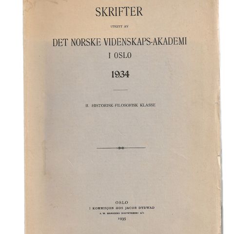 Skrifter utgitt av Det Norske Videnskaps-akademi i Oslo 1934 o.omslag