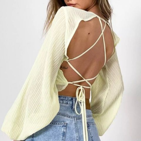 Missguided Follow Brand Sheer Crinkle Open Back Crop Top str 34