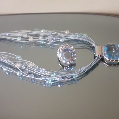 Nydelig smykkesett 💎 Halskjede m/skinnrem +💍 Stor Ring