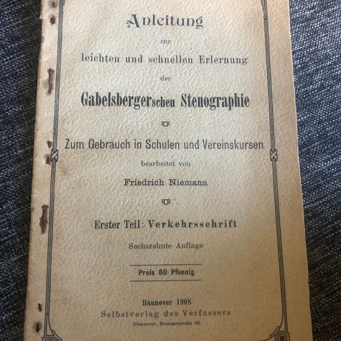 Tysk hefte om stenografi. Utgitt 1908