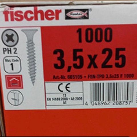 Fischer gipsskruer båndete 3,5 x 25mm