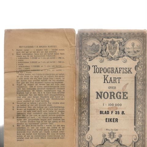 Topografisk kart over NORGE Blad F 35 Ø  EIKER 1919 vanlige bruktspor ,pen