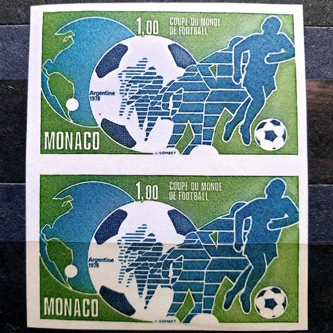 Monaco 1978 Fotball - Uperforert postfrisk par - Yvert kr. 1500,-