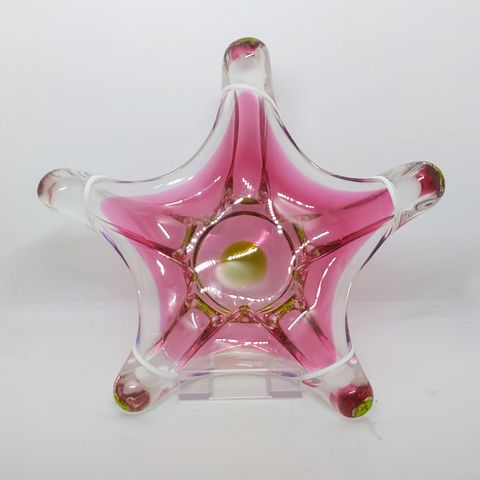 kunstglass fat i delikate rosa farger, Josef Hospodka, Chribská Glassverk, 1970