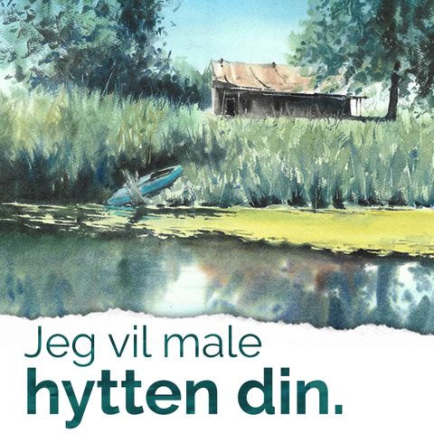 Jeg vil male hytten din. Akvarell maleri, original custom artwork.