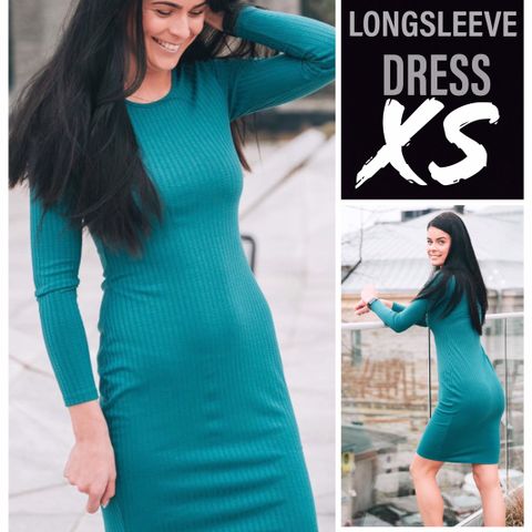 BARA Teal Ribbed Longsleeve Dress