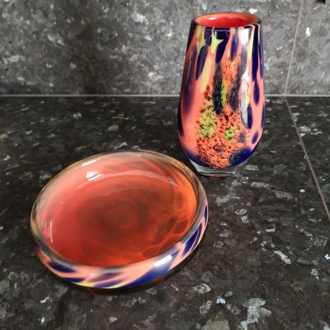 Vase og skål fra Randsfjord Glassverk