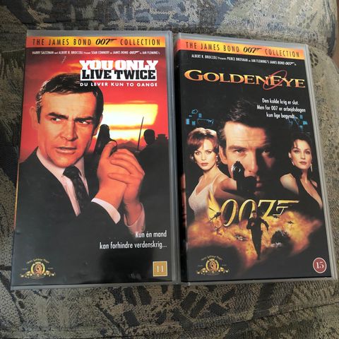 VHS film: James Bond 007, Golden Eye og You only live twice, 100 for 2