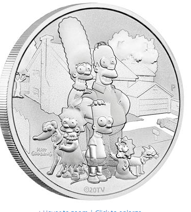 TUVALU, 2021 The Simpsons, 1 oz Sølv. 999.  The Family simsons