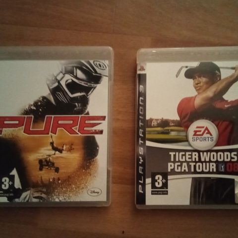 Playstation 3 spill selges. Pure og Tiger Woods pga tour 08