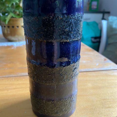 Retro blå East Germany Strehla sylinderformet vase.