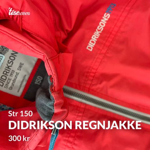 Didrikson regnjakke, str 10-11 år