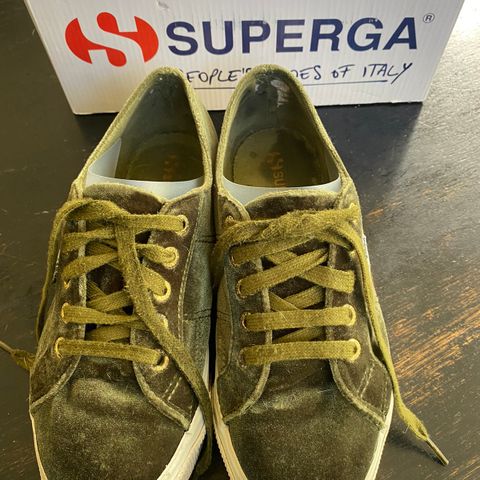 Grønne Superga sko, velour,  str 36