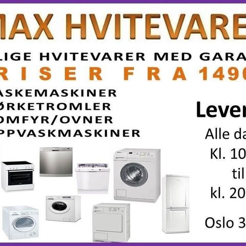 MAX HVITEVARER BILLIG MED GARANTI FRA 2899,-kr