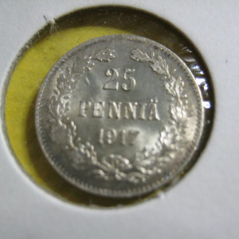 25 Pennia Finland 1917 sølv kv 0