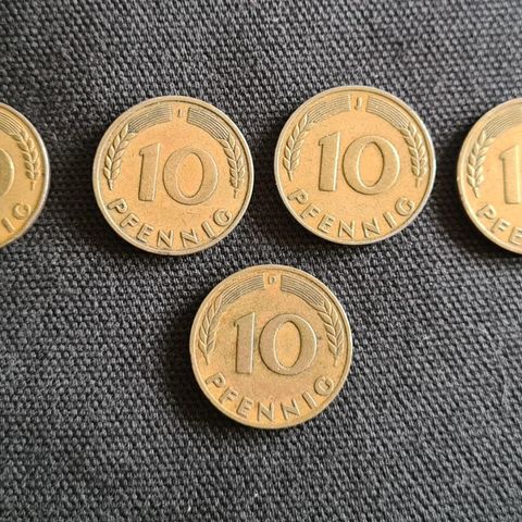 Mynter: 5x 10 Pfennig 1949 J og D