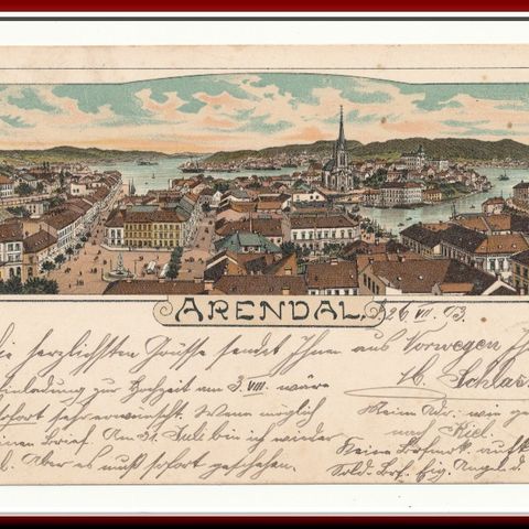 # VAKKERT LITHO HILSEN fra ARENDAL. STPL 1903 + ZIEGENDORF #  REF.  6761