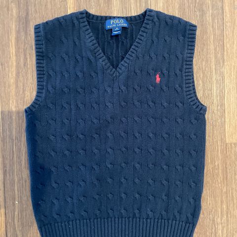 Polo vest kabelstrikk, str 10-12år