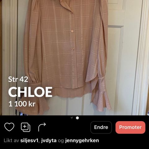 Nydelig silkeskjorte fra Chloe, brukt kun en gang