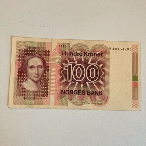 100 kr. seddel 1980 HJ