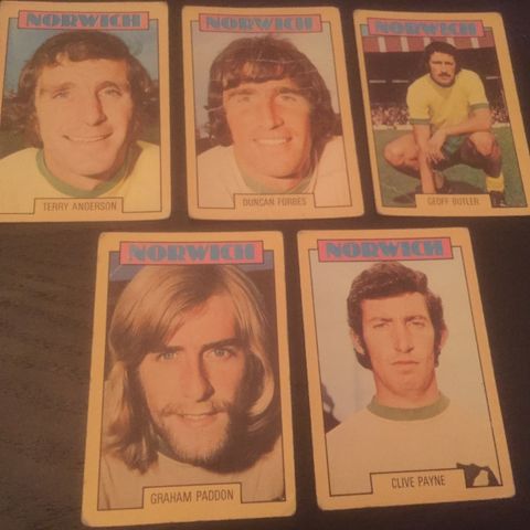 Norwich City - 5 stk A&BC 1973 fotballkort