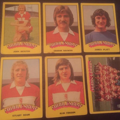 Middlesbrough - 6 stk A&BC 1974 fotballkort