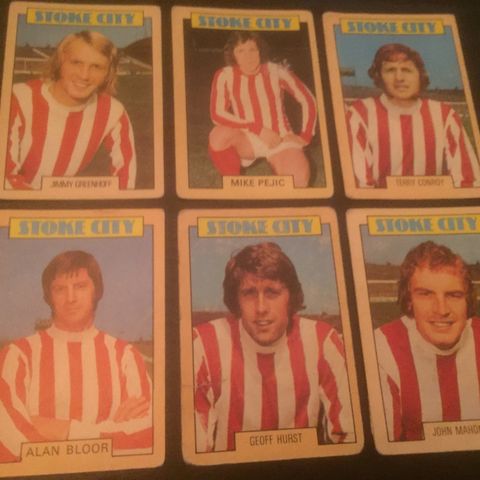 Stoke City - 6 stk A&BC 1973 fotballkort