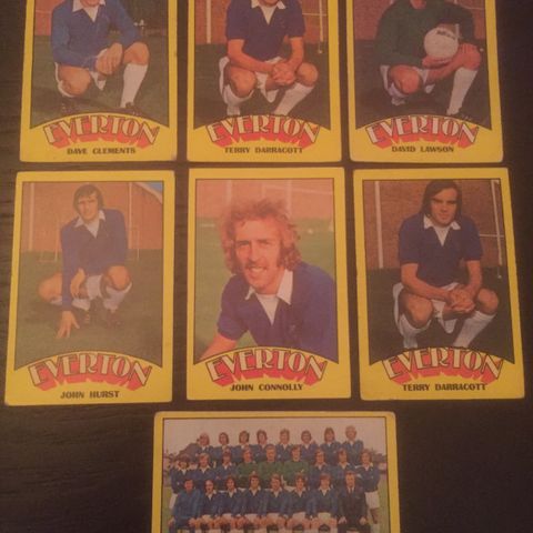 Everton - A&BC 1974 fotballkort komplett sett 7 stk