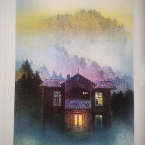 Hus i Telemark -  litografi av Kjell Torjussen