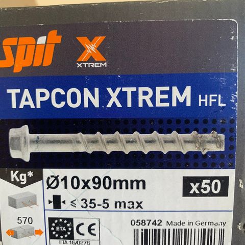 Tapcon Xtreme betongskruer 10 mm.  90/140/160/320 mm