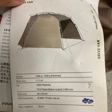 Vaude drive van bil telt (campingtent)