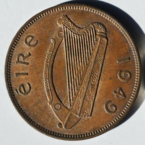 IRLAND - One Penny 1942- Pen - Stor bronse krigs-mynt.