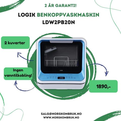 UTSOLGT Logik benkoppvaskmaskin LDW2PB20N | 2 års garanti | Norsk Ombruk