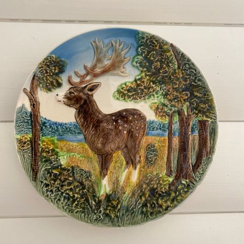 Vintage veggplatte i porselen med elg-motiv - 30 cm
