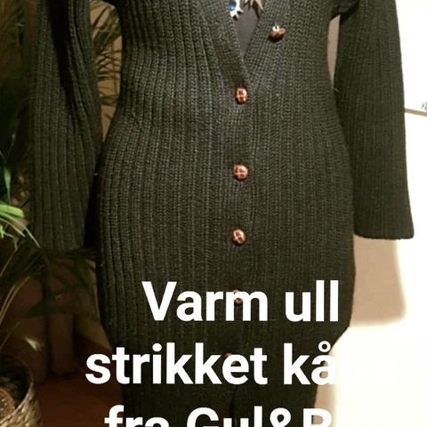 Gul & Blå Ull strikkejakke kåpe med skinnknapper