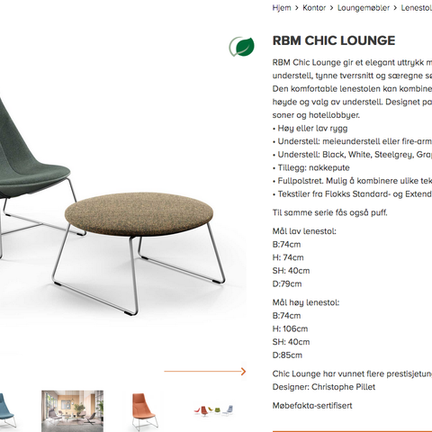 Elegante RBM Chic Lounge designstoler. 2 stk,