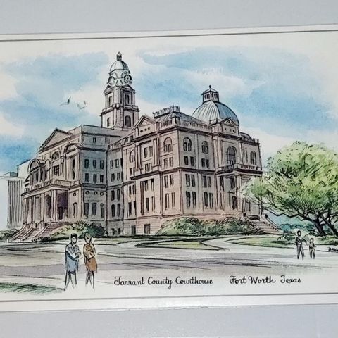 VINTAGE LAMINERT TRYKK.TARRANT COUNTRY COURTHOUSE.JAMES McBRIDE.NR.6