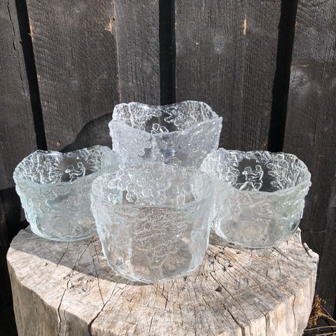 4 stk Vintage glassbolle/potteskjuler «Rapsody» av Kjell Engman