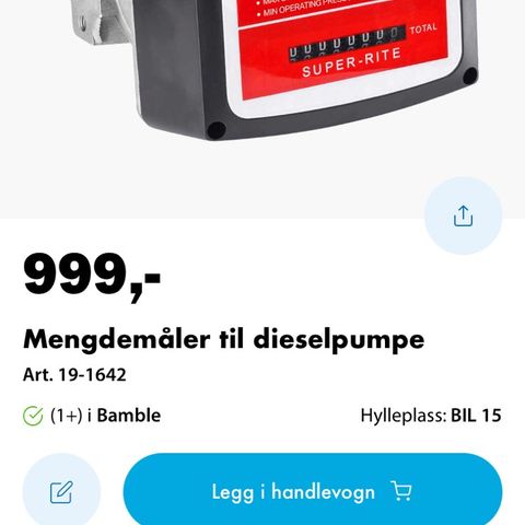 Mengdemåler (teller)til dieselpume