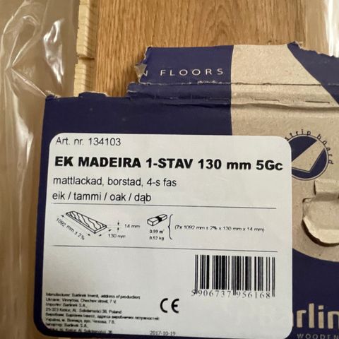 PARKETTGULV EIK 1-STAV MADEIRA130MM BARLINEK