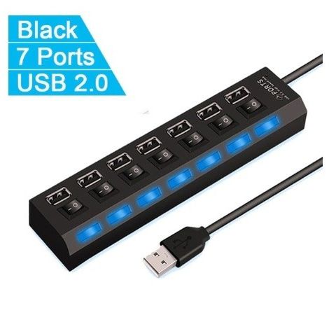 USB HUB 2.0 med 7 Høyhastighets porter  Adapter Expander Multi USB Splitter