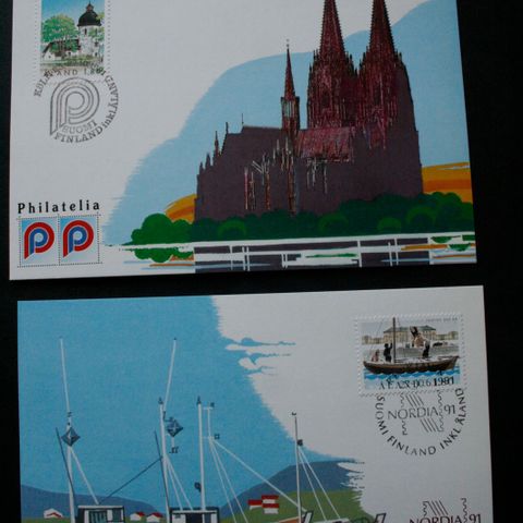 Åland 1991: 4 Utstillingskort med merker fra Åland