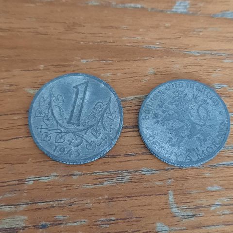 50 Heller 1941 Böhmen und Mähren og 1 krone 1943