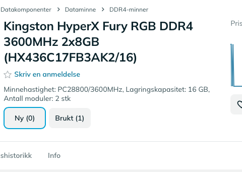 Kingston HyperX Fury RGB DDR4 3600MHz 2x8GB (HX436C17FB3AK2/16)