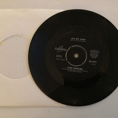 CLIFF RICHARD / ALL MY LOVE - 7" VINYL SINGLE