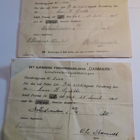 1918+ 1920 det gjensidige forsikringsselskap "Danmark"