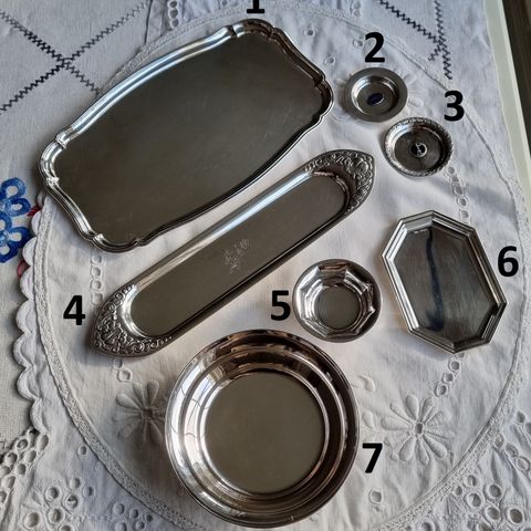 Sølvfat i 830S eller 925S, alle fat i ekte sølv, forskjellige størrelser