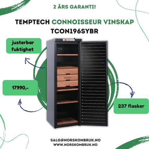 Temptech Connoisseur vinskap 237 flasker | 2 års garanti | Norsk Ombruk